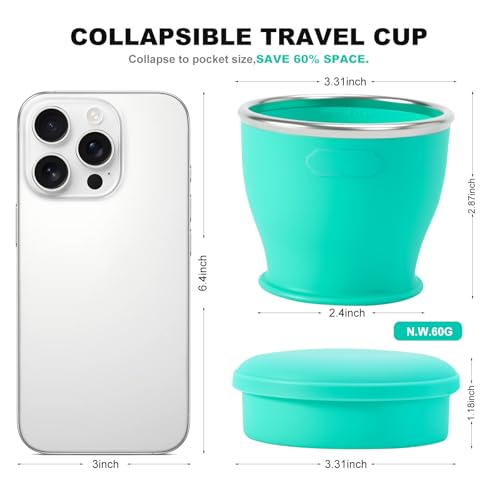 Collapsible Travel Cup, Foldable Water Cup with Lid, for Travel - color: Turquoise