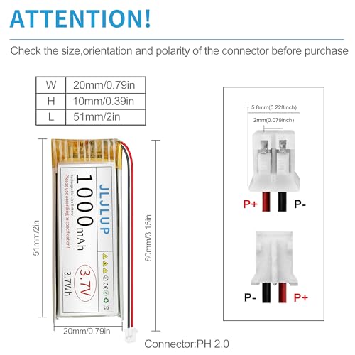 4Pcs 3.7V 1000mAh LiPo Battery 1S 1C Rechargeable Lithium Polymer Batteries with Dual Protection Board Pack with PH 2.0mm Connector for Electronic Device