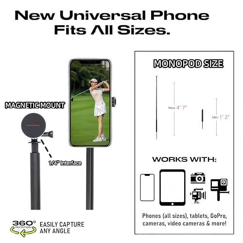 Golf Monopod Stick, Record Golf Swing with Magnetic Phone Holder - color: A-Magnetic