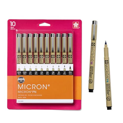 SAKURA Pigma Micron Fineliner Pens - Archival Black Ink Pens - For Writing, Drawing, or Journaling - Assorted Point Sizes - 10 Pack - size: 10 Count (Pack of 1)