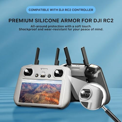 DJI RC2 Silicone Case, Anti-Slip Protective Cover for Mini 4 Pro/Air 3S/RC 2 Controller, Shockproof Skin (Grey)