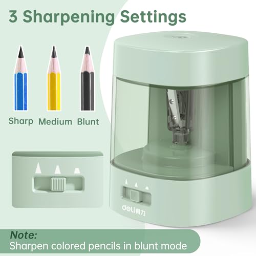 Deli Electric Pencil Sharpener, Automatic Pencil Sharpeners, Green - color: Green