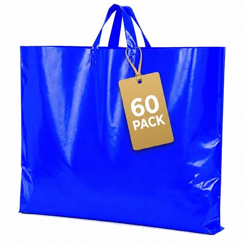 19x15 Large Plastic Shopping Bags with Handles for Small Business - color: Blue