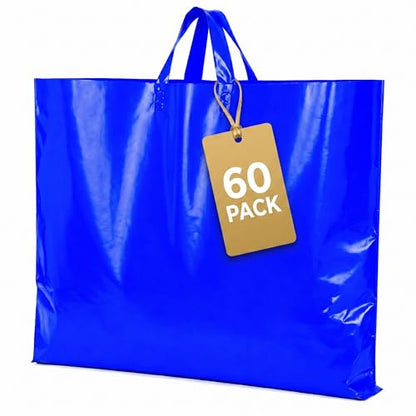 19x15 Large Plastic Shopping Bags with Handles for Small Business - color: Blue
