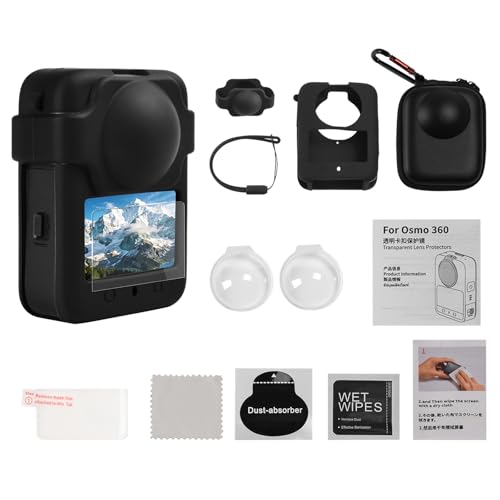 Camera Protective Kit Compatible with DJI Osmo 360 -Includes Lens Protector,Tempered Glass Screen Protector, Silicone Case with Lens Cover, Camera Bag with Metal Buckle