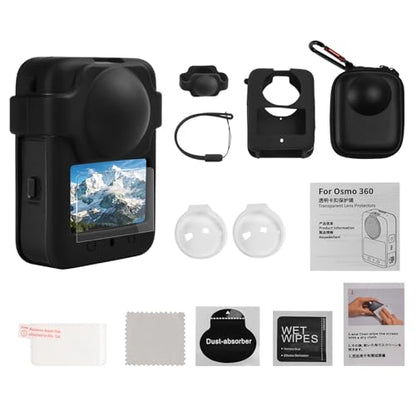 Camera Protective Kit Compatible with DJI Osmo 360 -Includes Lens Protector,Tempered Glass Screen Protector, Silicone Case with Lens Cover, Camera Bag with Metal Buckle
