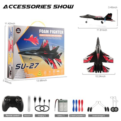 SU27 RC Fighter 6-Axis Gyro RTF Upgraded Plane 2 Batteries - color: Black Su27
