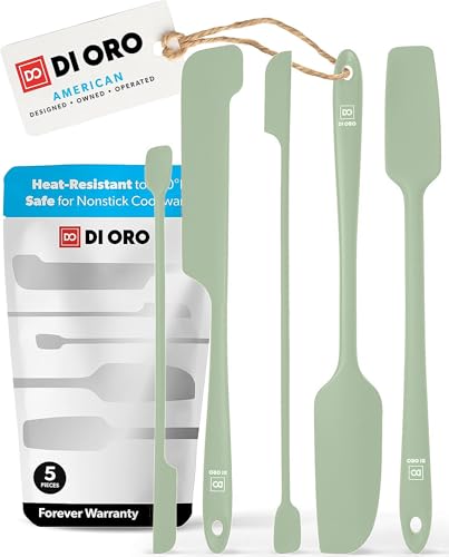 DI ORO Silicone Jar Spatula Set - 600F Heat Resistant, 5-Pc Sage - color: Sage