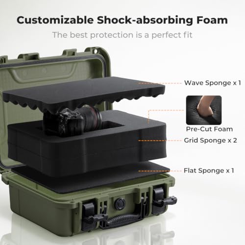 K&F CONCEPT Waterproof Hard Case, IP67 Protective Case with Pre-Scored Foam - color: Green