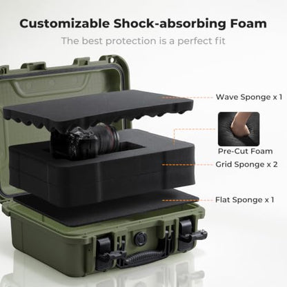 K&F CONCEPT Waterproof Hard Case, IP67 Protective Case with Pre-Scored Foam - color: Green