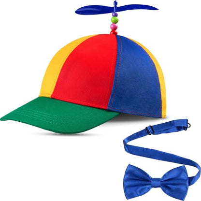 Sintege Propeller Hat Nerd Silly Twirly Cap Helicopter Cap with Spinner and Adjustable Bowtie for Costumes - color: Blue