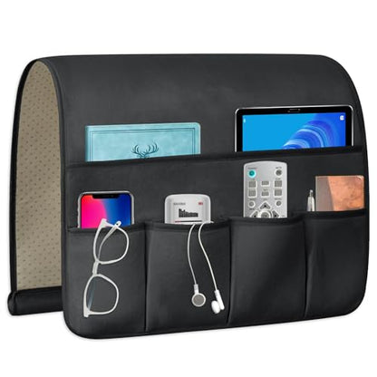 Remote Control Holder for Armchair Caddy, Remote Holder with 5 Pockets - color: Black, size: 35"x18"