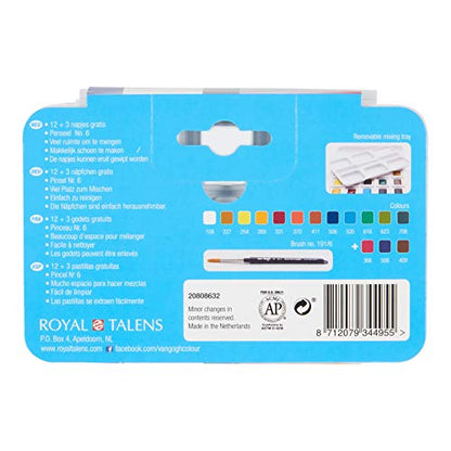 Van Gogh Watercolor Paint Set, Plastic Pocketbox, 12-Half Pan + 3-Half Pan Bonus General Selection - color: 12+3 General (Plastic Pocketbox), style: Modern
