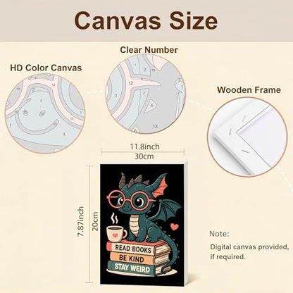 Gemozaic Framed Paint by Numbers Kit for Adults - Black Dragon & Books - color: BKH2557