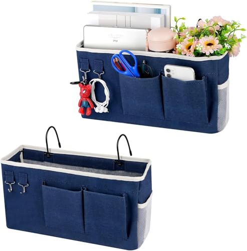 Bedside Caddy Bedside Storage Bag for Headboards/Bunk Bed - color: 2PC Navy Blue