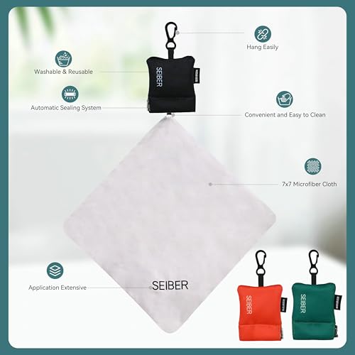 SEIBER Microfiber Cleaning Cloths for Eyeglass with Pouch,3P, BK OR GRN - color: BLACK,ORANGE,DARK GREEN