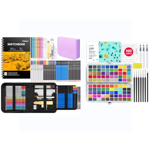 Caliart 176PCS Art Supplies Sketching Kit 100 Colors Watercolor Paint Set