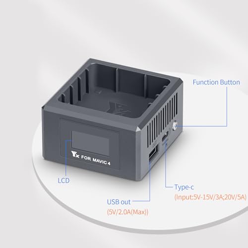 Two-Way Charging Hub with Digital Display Screen for DJI Mavic 4 Pro Drone Battery USB Battery Charger with Storage Charge Accessories