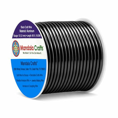 Mandala Crafts 12 Gauge Black Anodized Aluminum Craft Wire, 60 FT - color: Black, size: 12 Gauge