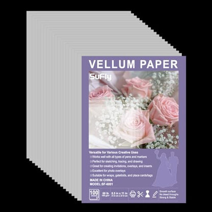 SuFly Vellum Paper 8.5" x 11", Thick Tracing Paper, 100-Sheets 68lb/100gsm - size: 8.5" x 11", 100 Pack