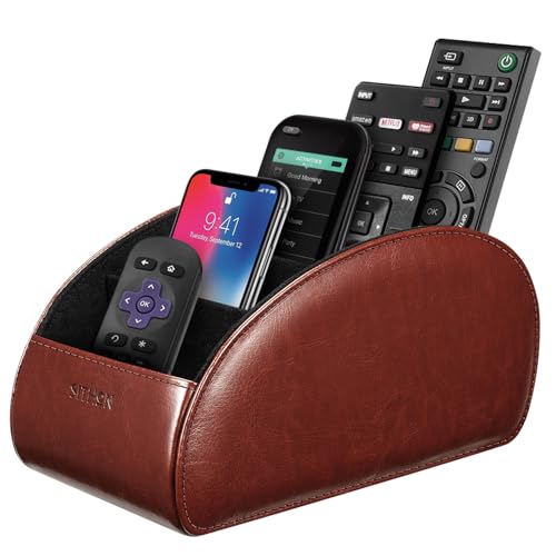 SITHON Remote Control Holder with 5 Compartments [Upgrade Version] - color: Brown, size: Large