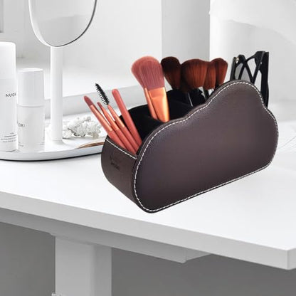 Remote Control Holder - 5 Spacious Compartments TV remote holder Caddy Leather Control Storage Tabletop Desk Organizer for Remote Controller,Office Stationery,Makeup Brush - color: Dark Brown1