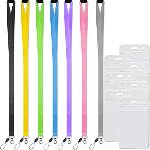 7Pack Multicolor Lanyards Quick Release with Clear Vertical ID Badge Holder - color: 7 Colors Lanyard With Vertical Badge Holder