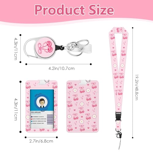 Lanyards for ID Badges, Pink Cherry Bow Cute ID Badge Holder - color: Cherry