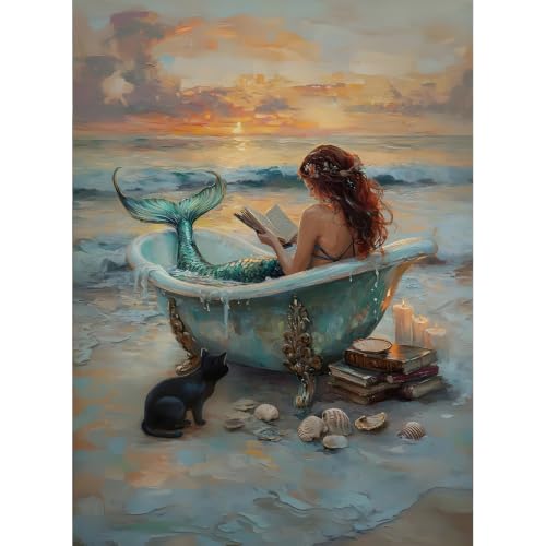 Mermaid bathtub Paint by Numbers Kit for Adults Beginner (Without Frame) - color: YH04867