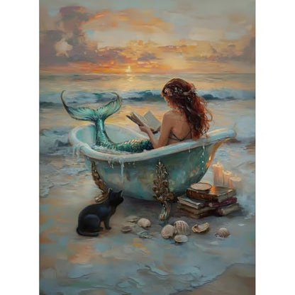 Mermaid bathtub Paint by Numbers Kit for Adults Beginner (Without Frame) - color: YH04867