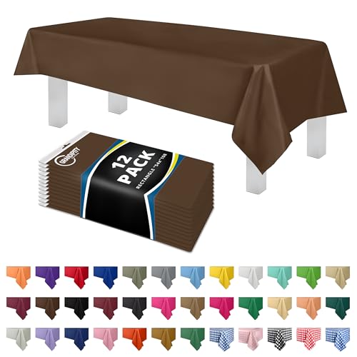 Grandipity Plastic Table Cloth Disposable 12 Pack 54” x 108” Rectangle - color: Brown, size: 54in. x 108in. Rectangle