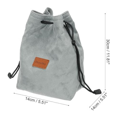 Patikil XL Drawstring Lens Case Flannel Camera Handbag with Adjustable Shoulder Strap, Grey - color: Gray, size: XL