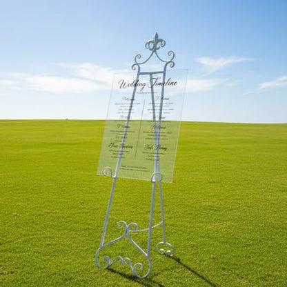 60” H White Easel Stand for Sign Metal Adjustable - color: Scrollwork Floral Top-WHITE