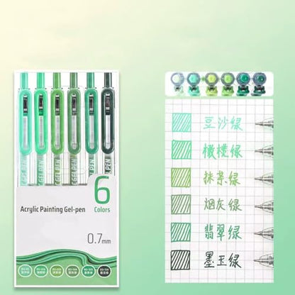6 Colors 0.7mm Fine Pointed Acrylic Gel Pen Set,Green2.0 - color: Green