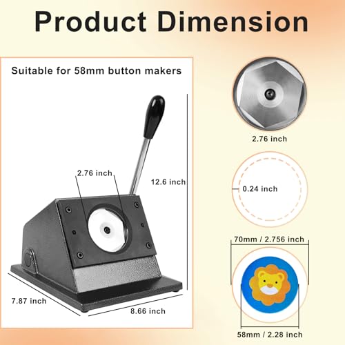 Happizza 2.28in Button Paper Cutter, 58mm Pin Button Cutter Circle Graphic Punch for Button Maker Machine,Photo Machine,Artpaper,Scrapboard Cutting - size: 58mm-Round