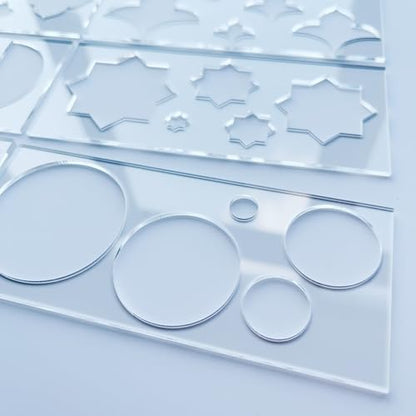 Mandala Art Stencils Set, 6 Clear Acrylic Shapes with 5 Sizes Each, Drawing Templates for Dot Art, Circles, Squares