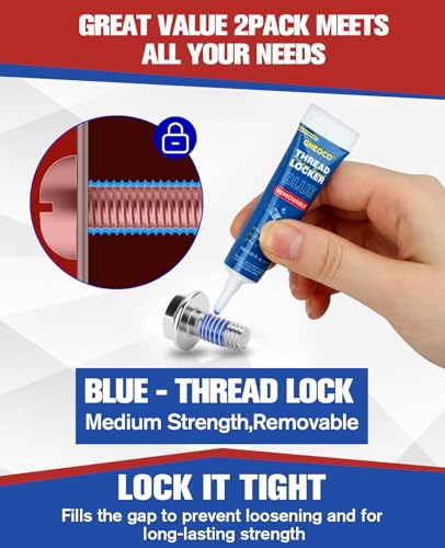 2 Pack Thread Lock Blue 6mlx2, Threadlocker Medium Strength, Thread Locker for Nuts, Bolts, Fasteners and Metals, Anaerobic Curing Screw Glue to Prevent Loosening (Blue (Removable) 6ml*2) - style: Blue (Removable) 6ml*2
