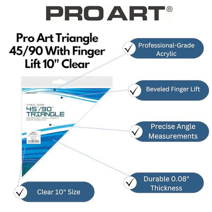 Pro Art Triangle 10" W/Finger Lift 45/90 Clear - color: Clear, size: 10-inch, 45/90 Degrees