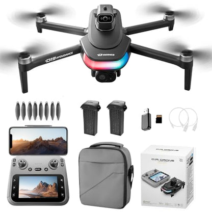 Drone with UHD Camera for Adults, FPV Drone with Screen on Controller, Brushless Motor, Obstacle Avoidance One Key Start/Return, 3 Speed Modes Optical Flow Foldable RC Quadcopter, Aerial Photography Drones with LED Lights Gifts for Beginners Adults