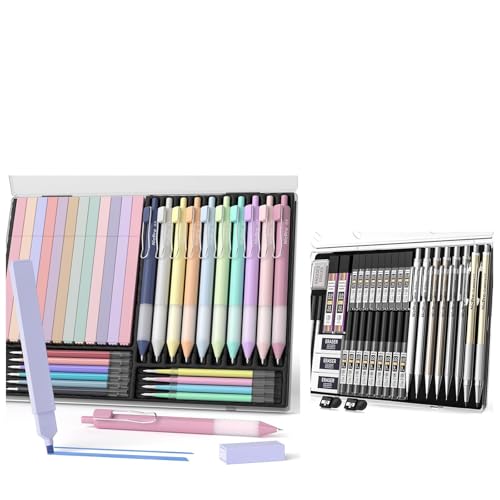 Nicpro 37PCS Metal Mechanical Pencil Set with 33PCS Aesthetic Highlighter and Gel Pen set