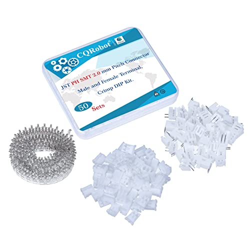 CQRobot JST PH SMD 2.0 mm Pitch 2-Pin Electronic Computer Connector IC Male Plugs, Female Sockets Housing and T-Shaped Crimp Terminal Kit.. 50 Sets/200 Pieces Wire-to-Board Adapter Cable Assembly. - size: 2P, style: PH-SMD