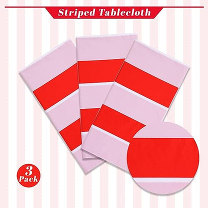 Kesfey Red Striped Tablecloth Carnival Vertical Stripe Table Cover 3 Packs - color: Red Vertical Striped