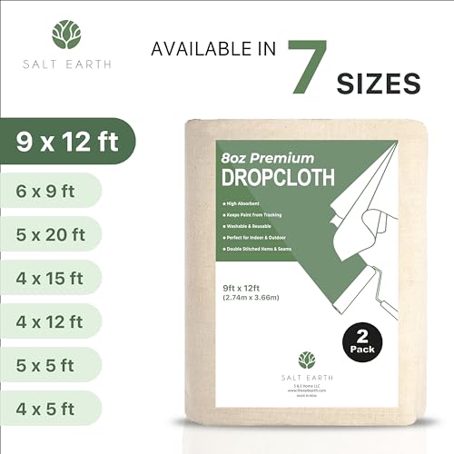 2Pk Recycled Cotton All Purpose Canvas Tarp Cover Painter Drop Cloth-9x12ft - size: Pack of 2 - 9x12