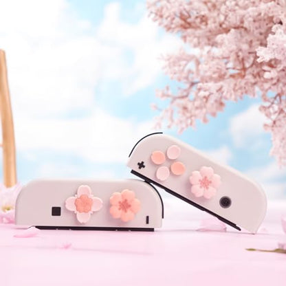 GeekShare Silicone Cross D-Pad Button Caps Set Cute Joystick Cover Compatible with Nintendo Switch 1/2/OLED, ABXY Key Buttons Sticker Joy Con - Sakura - size: Switch 1 / OLED