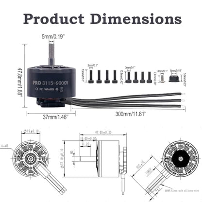 Pro 3115-900kv Brushless Motor 4,6,8s for 8-10in Long Range Drone Parts,FPV Multicopter Drone,Racing Power,RC Airplane 4-8s Electric Motor,10.6 lbs Thrust for Quadcopter, Hexcopters,Octocopters