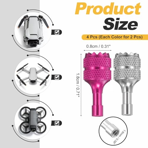 MECCANIXITY 2 Set Aluminum Controller Stick, Replacement Joystick Remote Controller Joystick Stick for Mini4 Pro Air3S Drone Remote Accessories, Fuchsia/Silver - color: Fuchsia/Silver