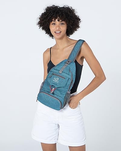 WATERFLY Packable Sling Backpack Lightweight Crossbody Bag Travel Daypack - color: Cyan