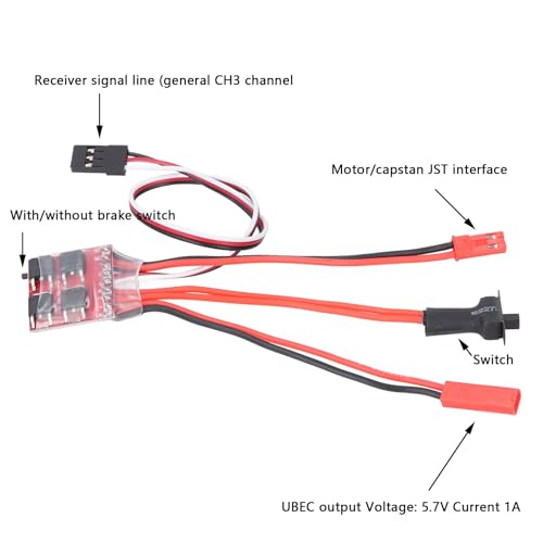 30A Brushed ESC Motor,5Pcs JST Interface Micro 30A Brushed Electronic Speed Controller with Brake Dual Way for 130 180 260 Motor 1/16 1/24 1/18 Car Model
