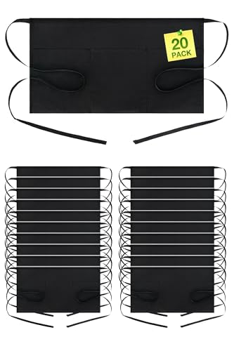 BOHARERS Waist Apron with 3 Pockets 20 Pack - Black Waitress Server Short Apron - color: 20 Pack Black