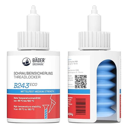 threadlocker B243Eco Medium Strength Blue 50ml Bottle - high Temperature Resistant, Fluorescent - Works on All Metals and Threads, for Large Threads…
